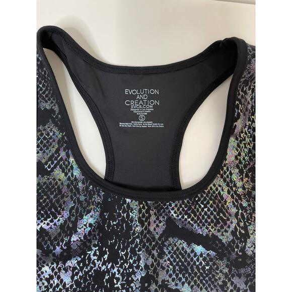 Evolution & Creation Racerback Black Rainbow Snake Print Sports Bra NEW Small - Picture 4 of 9
